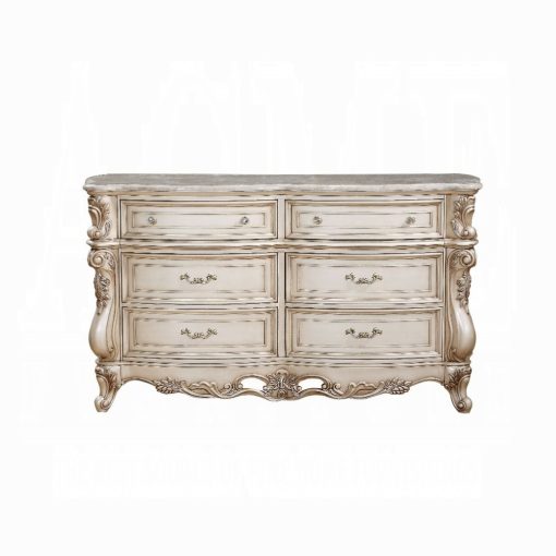 Acme Gorsedd Natural Marble Top & Golden Ivory Dresser - Image 2