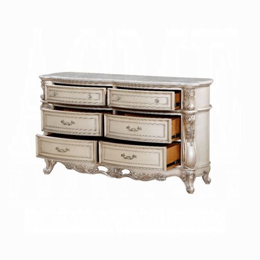 Acme Gorsedd Natural Marble Top & Golden Ivory Dresser - Image 5