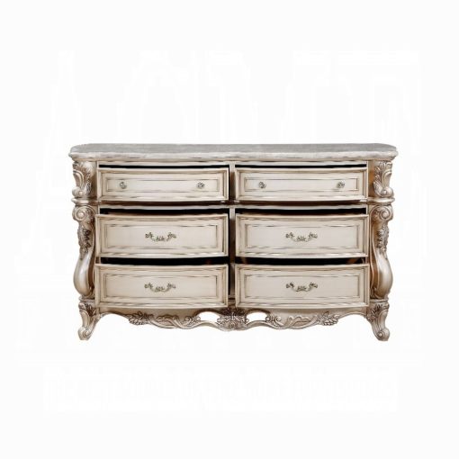 Acme Gorsedd Natural Marble Top & Golden Ivory Dresser - Image 6