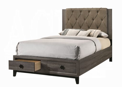 Acme Avantika Fabric & Rustic Gray Oak EK Bed with Storage - Image 2