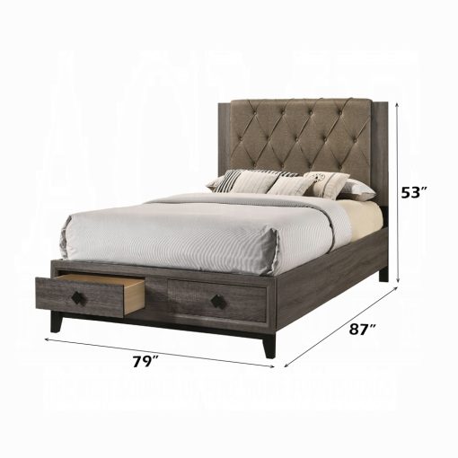 Acme Avantika Fabric & Rustic Gray Oak EK Bed with Storage - Image 3