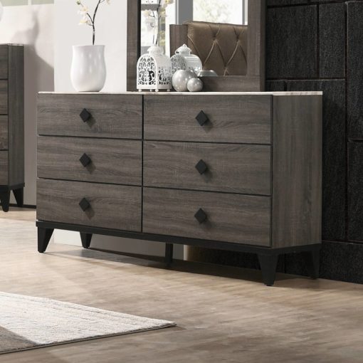 Acme Avantika Faux Marble Top & Rustic Gray Oak Dresser