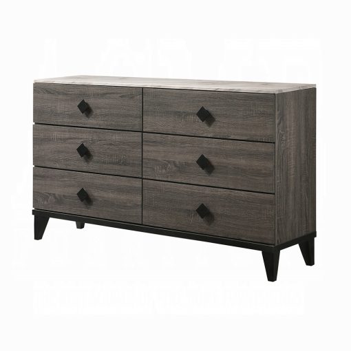 Acme Avantika Faux Marble Top & Rustic Gray Oak Dresser - Image 2