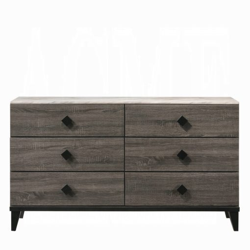 Acme Avantika Faux Marble Top & Rustic Gray Oak Dresser - Image 3