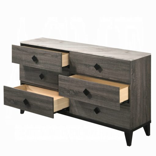 Acme Avantika Faux Marble Top & Rustic Gray Oak Dresser - Image 4