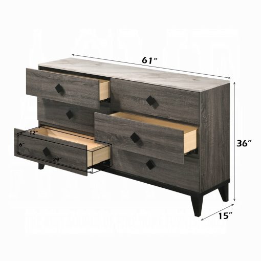 Acme Avantika Faux Marble Top & Rustic Gray Oak Dresser - Image 6