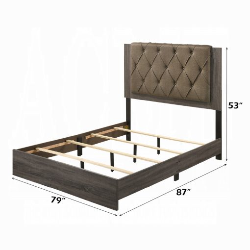 Acme Avantika Fabric & Rustic Gray Oak EK Bed - Image 4
