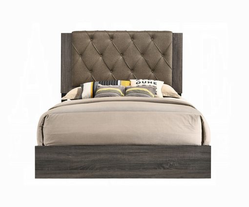 Acme Avantika Fabric & Rustic Gray Oak EK Bed - Image 3