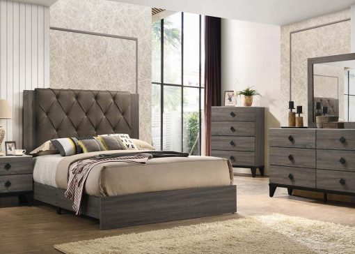 Acme Avantika Fabric & Rustic Gray Oak EK Bed