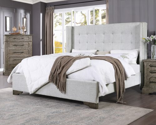 Acme Artesia Tan Fabric & Salvaged Natural Bed