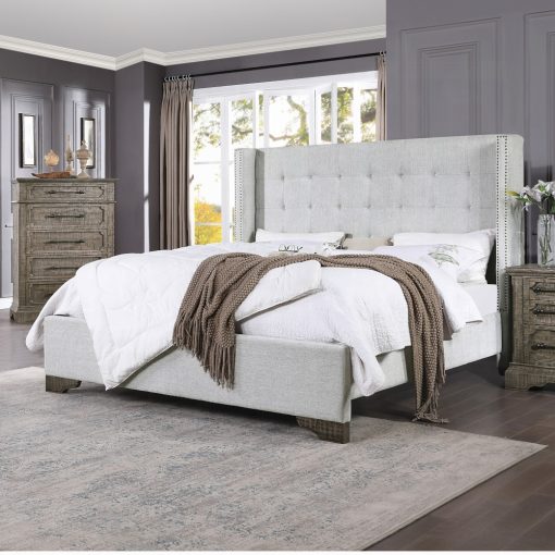Acme Artesia Tan Fabric & Salvaged Natural Bed