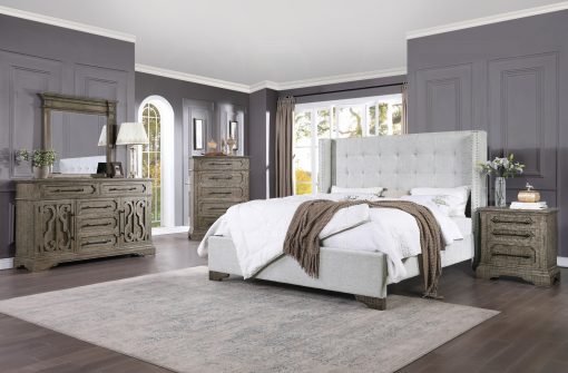 Acme Artesia Tan Fabric & Salvaged Natural Bed - Image 4