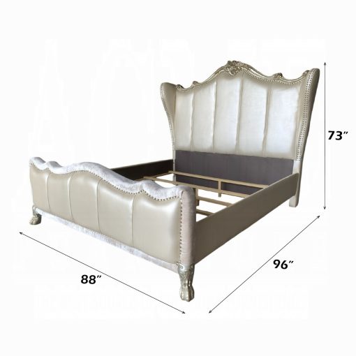 Acme Dresden II Pearl White Synthetic Leather & Gold Patina Bed - Image 5
