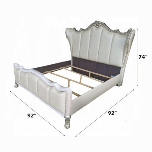 Acme Dresden II Pearl White Synthetic Leather & Gold Patina Bed - Image 4