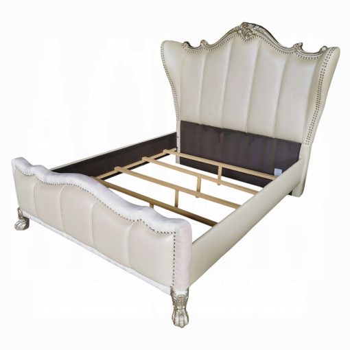 Acme Dresden II Pearl White Synthetic Leather & Gold Patina Bed - Image 2