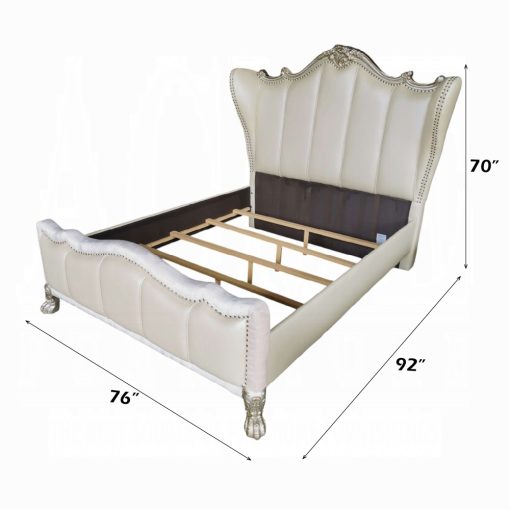 Acme Dresden II Pearl White Synthetic Leather & Gold Patina Bed - Image 6