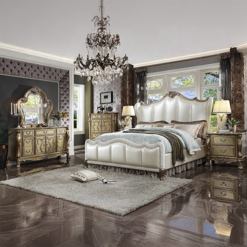 Acme Dresden II Pearl White Synthetic Leather & Gold Patina Bed - Image 7