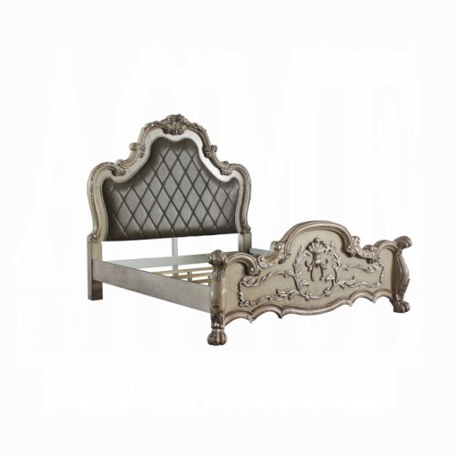 Acme Dresden Vintage Bone White & Synthetic Leather Bed - Image 4