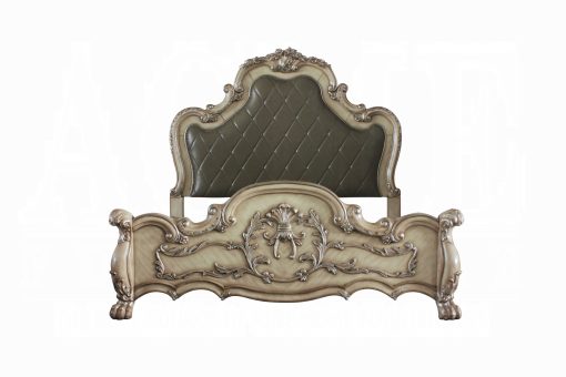 Acme Dresden Vintage Bone White & Synthetic Leather Bed - Image 5