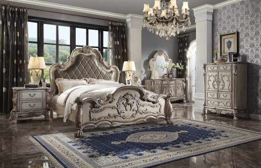 Acme Dresden Vintage Bone White & Synthetic Leather Bed - Image 2