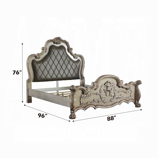 Acme Dresden Vintage Bone White & Synthetic Leather Bed - Image 8