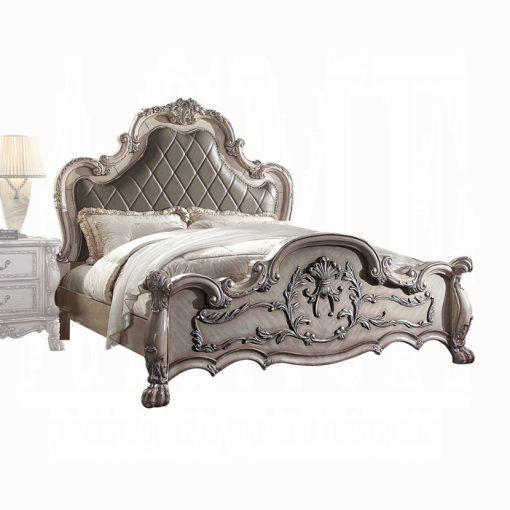 Acme Dresden Vintage Bone White & Synthetic Leather Bed - Image 3