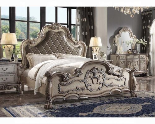 Acme Dresden Vintage Bone White & Synthetic Leather Bed