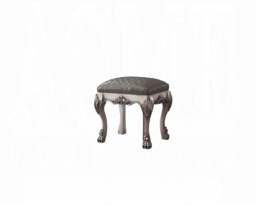 Acme Dresden Vintage Bone White & Synthetic Leather Vanity Stool