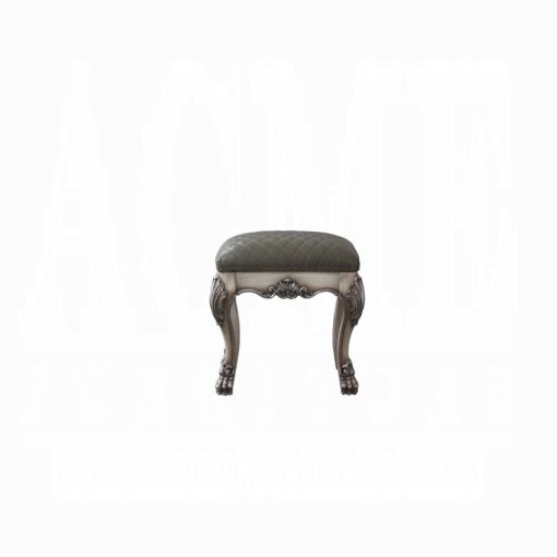 Acme Dresden Vintage Bone White & Synthetic Leather Vanity Stool - Image 2