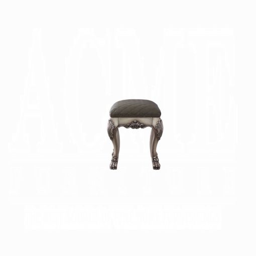 Acme Dresden Vintage Bone White & Synthetic Leather Vanity Stool - Image 3