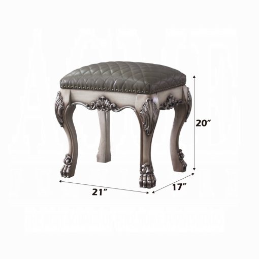 Acme Dresden Vintage Bone White & Synthetic Leather Vanity Stool - Image 4