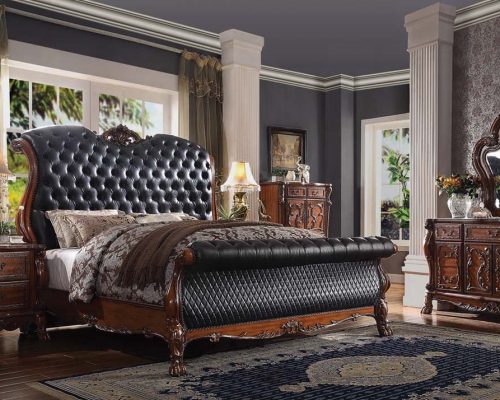 Acme Dresden Synthetic Leather & Cherry Oak Bed
