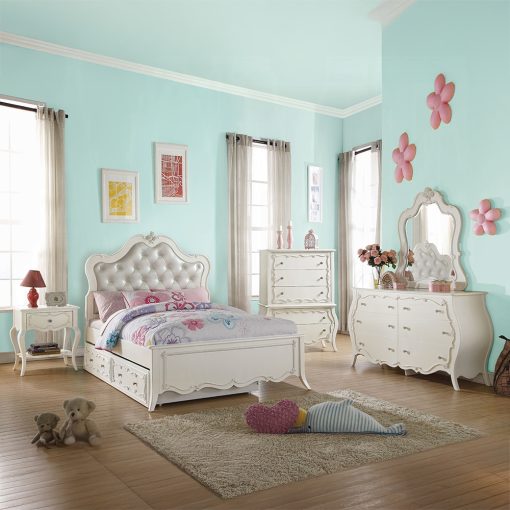 Acme Edalene Synthetic Leather & Pearl White Bed - Image 4