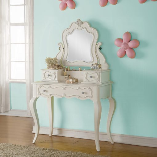 Acme Edalene Pearl White Vanity Desk with Mirror