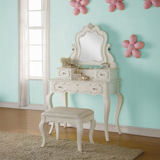 Acme Edalene Pearl White Vanity Desk with Mirror - Image 4