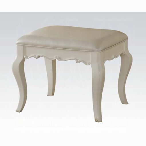 Acme Edalene Synthetic Leather & Pearl White Vanity Stool