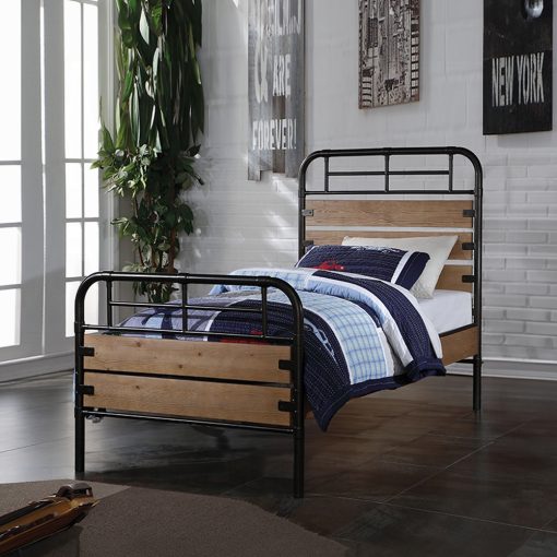 Acme Adams Antique Oak & Black Twin Bed