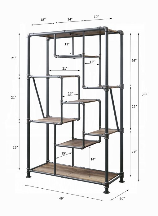 Acme Brantley Antique Oak & Sandy Gray Bookshelf - Image 4