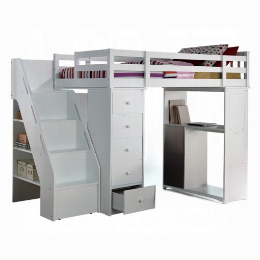 Acme Freya White Twin Loft Bed with Storage - Image 2