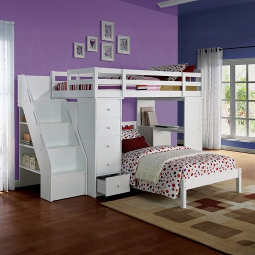 Acme Freya White Twin Loft Bed with Storage