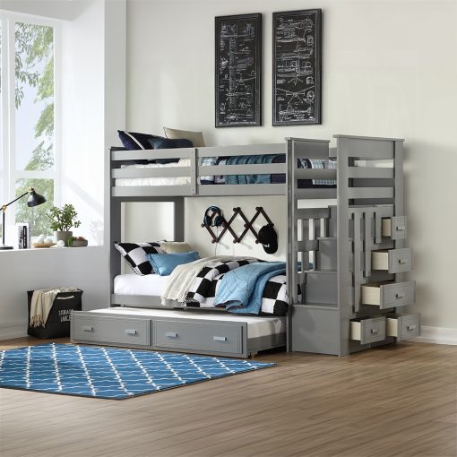 Acme Allentown Gray Twin/Twin Bunk Bed W/Trundle & Storage