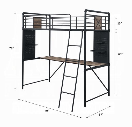 Acme Cordelia Antique Oak Sandy Black & Dark Bronze Hand-Brushed Twin Loft Bed with Desk - Image 5