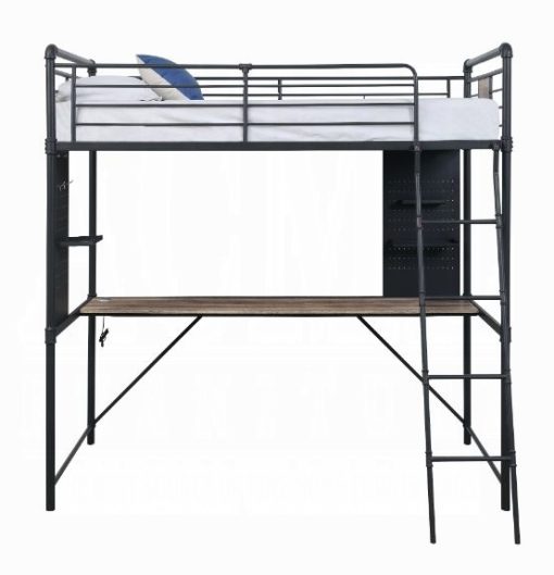 Acme Cordelia Antique Oak Sandy Black & Dark Bronze Hand-Brushed Twin Loft Bed with Desk - Image 4