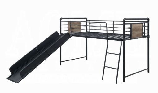 Acme Cordelia Antique Oak Sandy Black & Dark Bronze Hand-Brushed Twin Loft Bed with Slide - Image 2