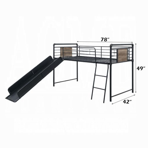 Acme Cordelia Antique Oak Sandy Black & Dark Bronze Hand-Brushed Twin Loft Bed with Slide - Image 6