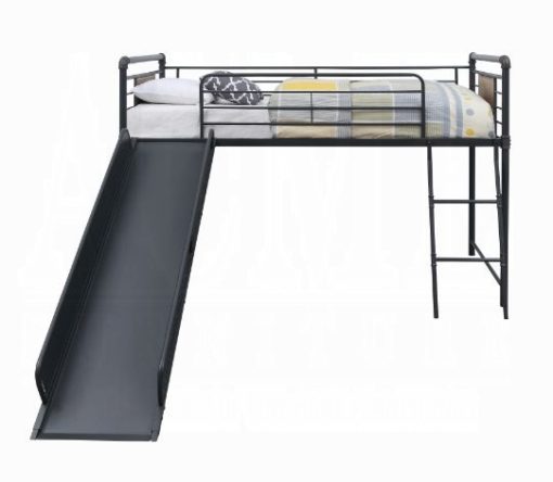 Acme Cordelia Antique Oak Sandy Black & Dark Bronze Hand-Brushed Twin Loft Bed with Slide - Image 3