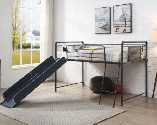Acme Cordelia Antique Oak Sandy Black & Dark Bronze Hand-Brushed Twin Loft Bed with Slide