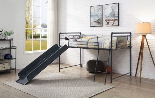 Acme Cordelia Antique Oak Sandy Black & Dark Bronze Hand-Brushed Twin Loft Bed with Slide