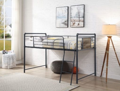Acme Cordelia Antique Oak Sandy Black & Dark Bronze Hand-Brushed Twin Loft Bed with Slide - Image 5