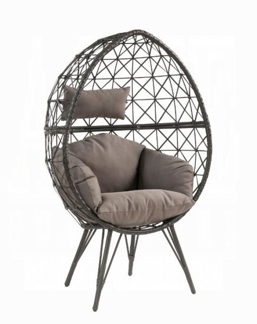 Acme Aeven Light Gray Fabric & Black Wicker Patio Lounge Chair - Image 2